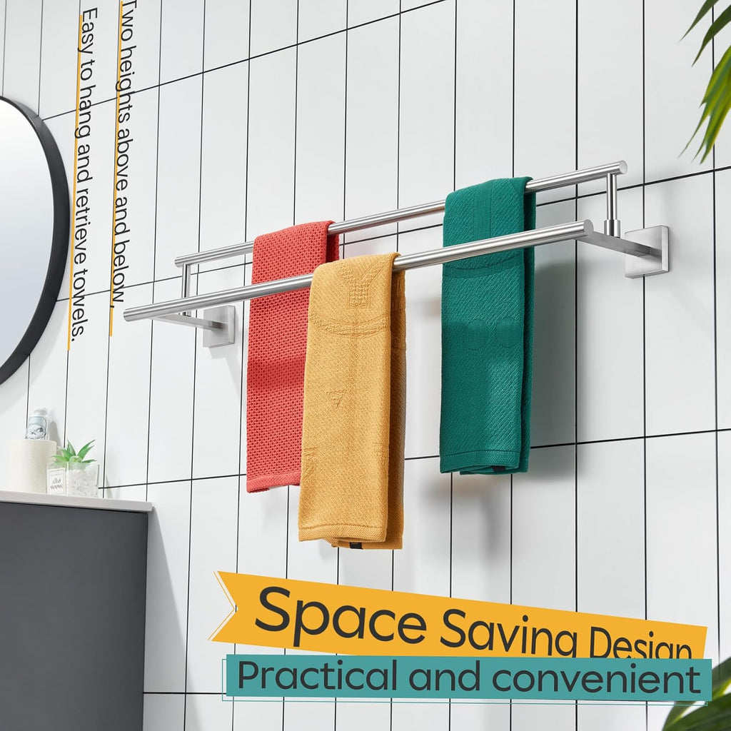 KOKOSIRI 32 Inch Bath Towel Bar Bathroom Towel Holder Rack for Cabinet Towel Rails Standing Towel Rack Free Stand with Heavy Marble Base Brushed Nickel B5009BR-L32+THS0005-BR