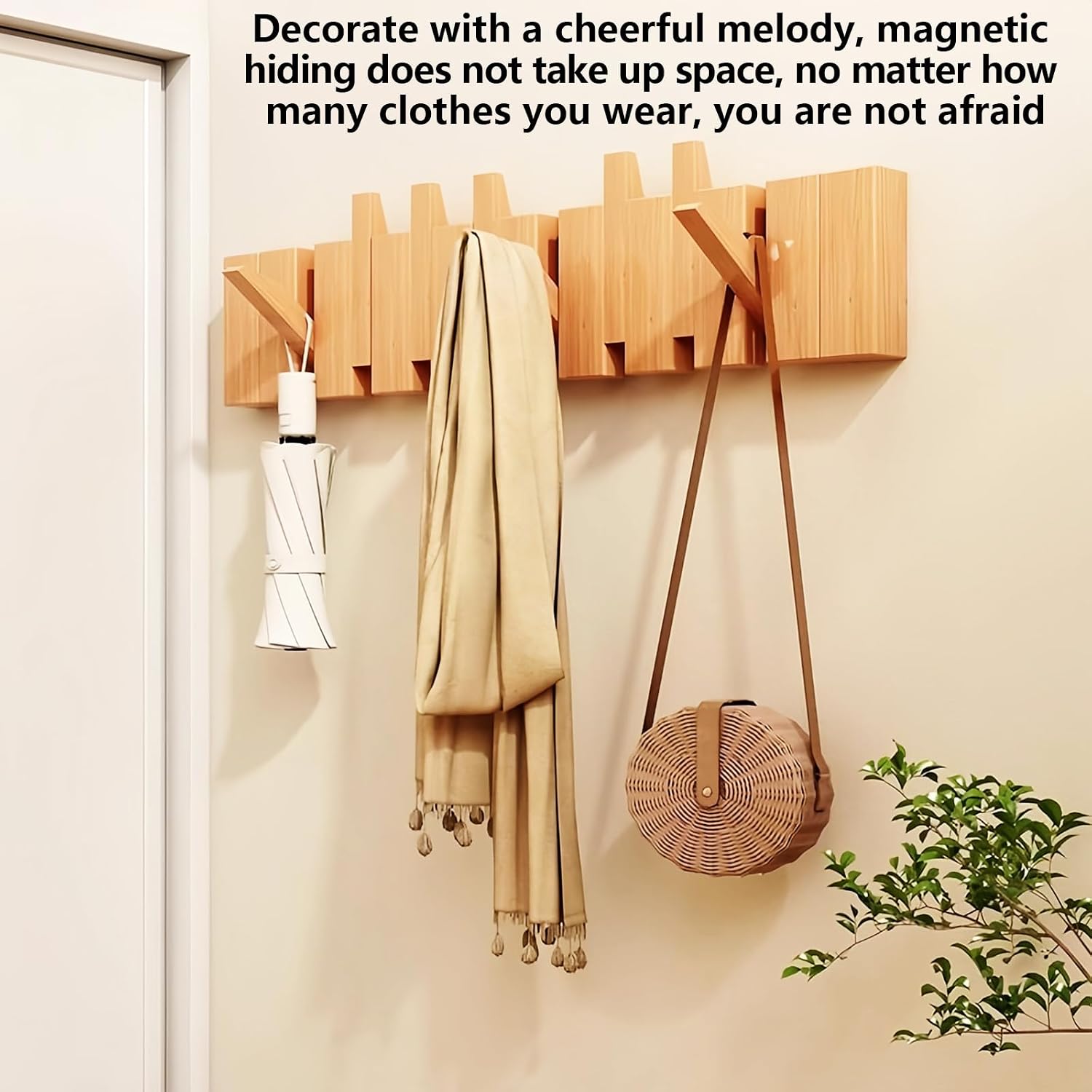 Wall Mounted Piano Key Hanger | Flip Style Hook | Entrance Wall Art Hook, Made of Oak Wood (3 Times Painted, 4 Times Polished) (Beech, 12Hooks)