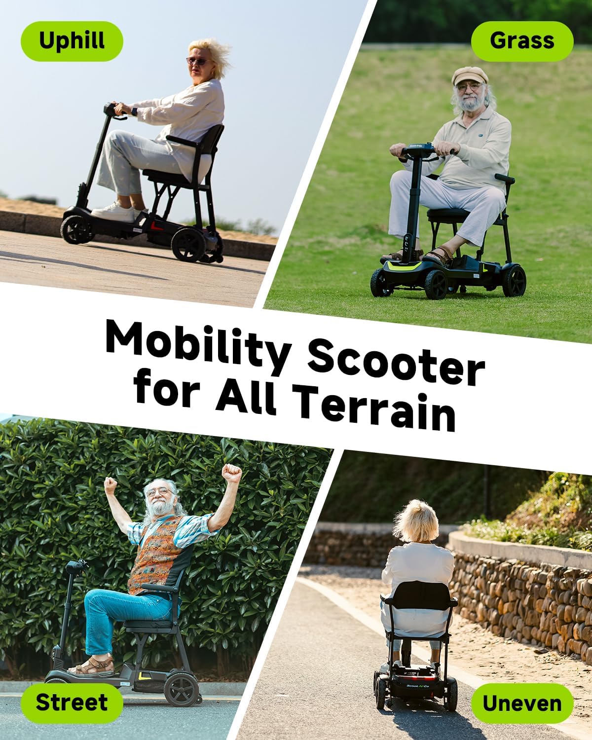 SCOOTNGO Mobility Scooters for Seniors & Adults 4 Wheel Travel Mobility Scooter Airline Approved with Two Batteries, Lightweight, Foldable, No Assembly Needed (Black Yellow, Dual Batteries with Wagon)