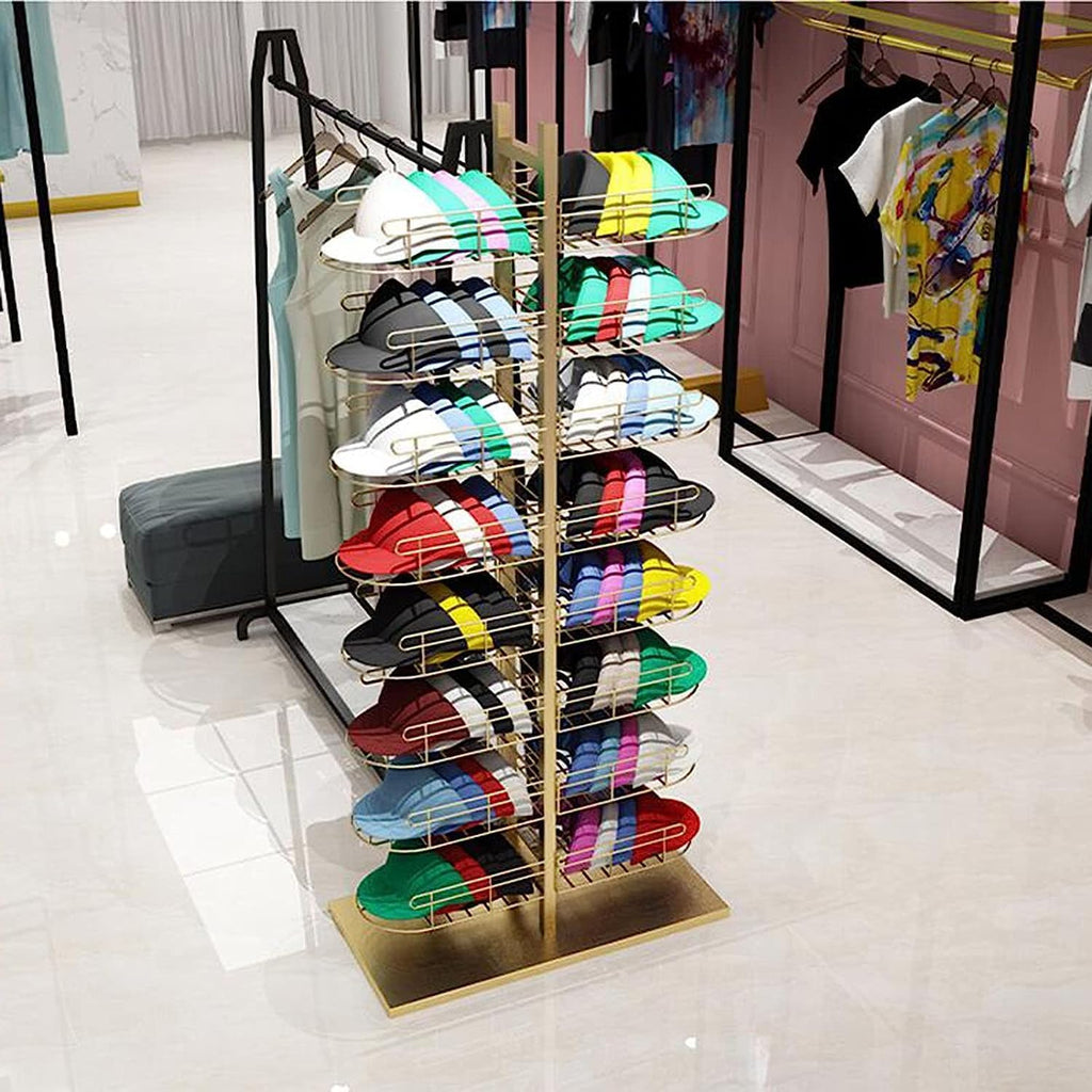 Floor Standing Store Display Stand,8 Tier Hat Rack,Baseball Cap Rack,Modern Headwear Wig Rack,Double Sided Metal Storage Rack For Commercial Boutique Retail,B