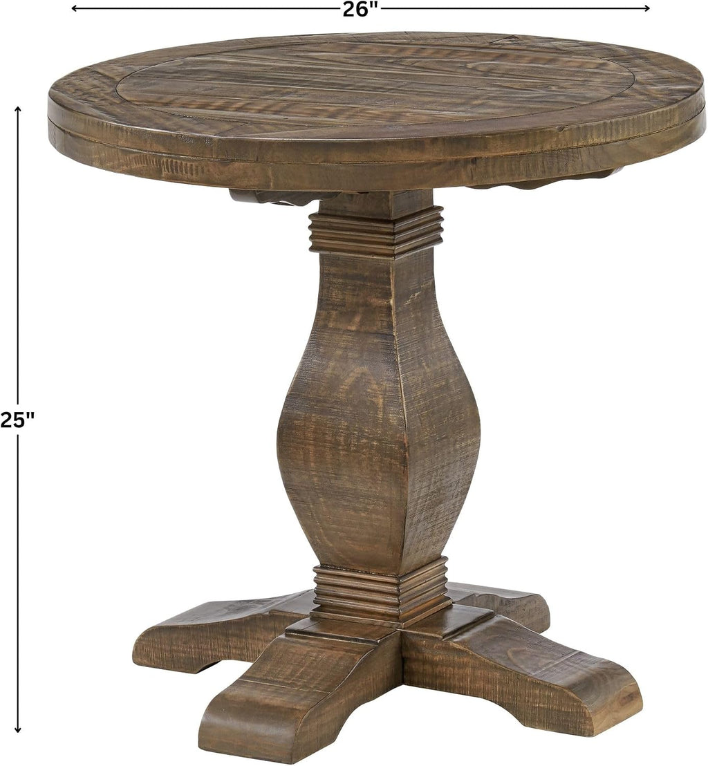 Napa Solid Wood Farmhouse Rustic Round End Side Living Room Table, Nightstand 26' W x 26' D x 25' H