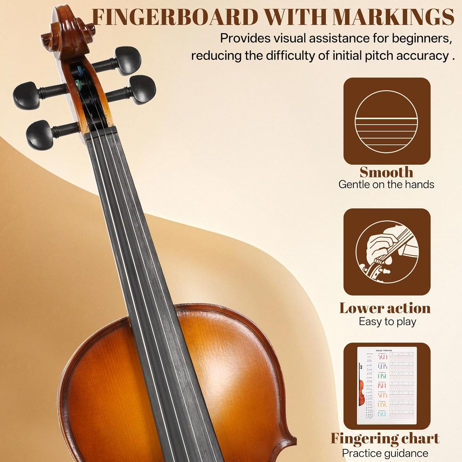 Kmise Violin 1/2 Full Set, High Density Ebony Violins, Glossy Acoustic Fiddle for Adults, Beginners, Students with Violin Case, Rosin, Strings, Bow, Shoulder Rest, Beginner's Guide (Ebony, 1/2)