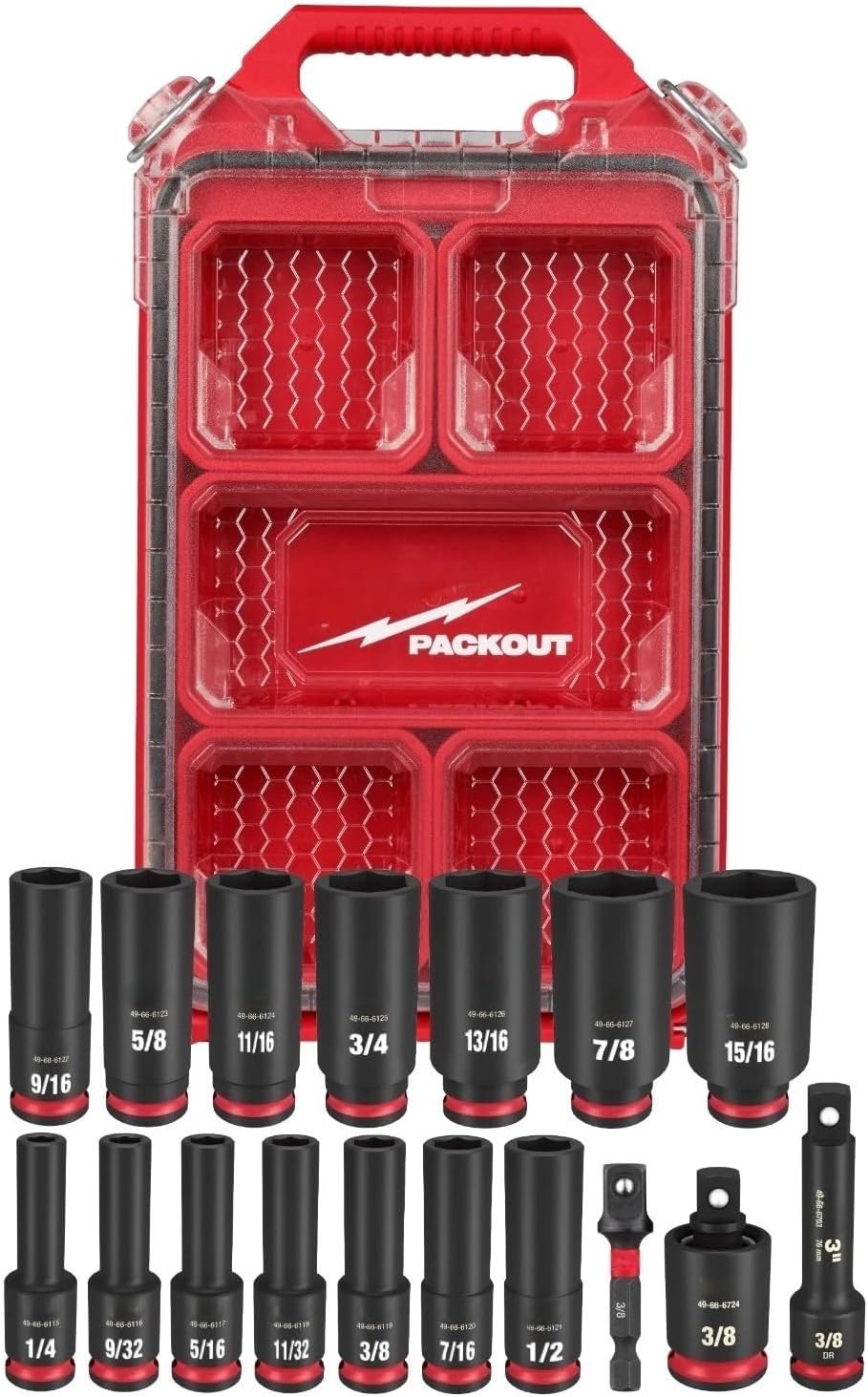 17PC 49-66-6800 for Milwaukee Impact Duty Socket 3/8' Dr PACKOUT Set - SAE
