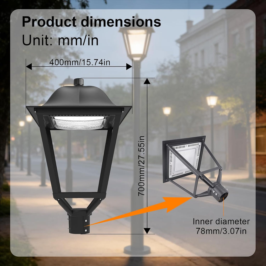 25/30/50/75W LED Post Top Light, 3000K/4000K/5000K 9750LM Adjustable CCT , IP67 Waterproof Commercial Street Area Lighting, 100-277VAC Pole Light Fixture for Parking Lot, ETL Listed (Black, 75W)
