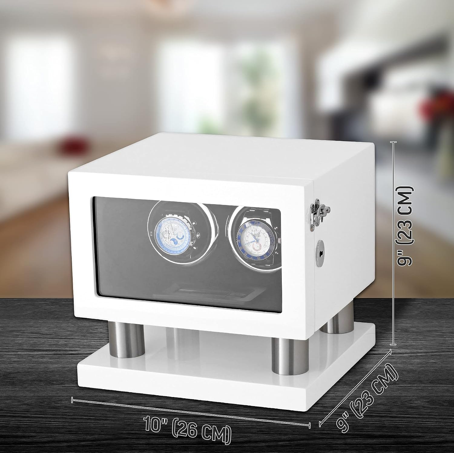 Watch Winder for 2 Watches with LED Backlight, LCD Display and Motor-Stop Option