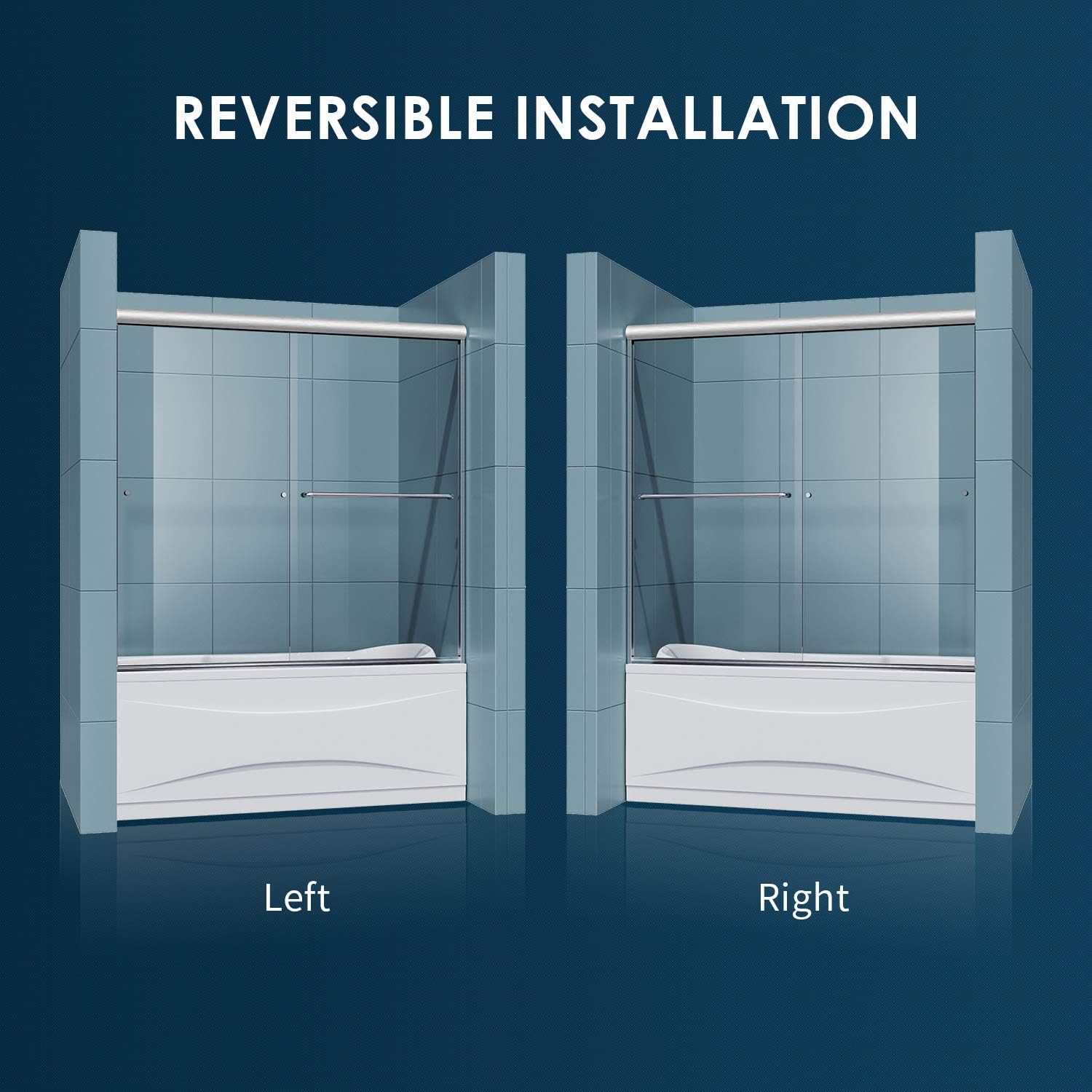 SUNNY SHOWER Bathtub Door 60' W x 57.4' H Bathtub Glass Sliding Shower Tub Door 1/4' Clear Glass, Brushed Nickel Finish