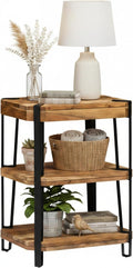 Ryegate 3-Tier End Table with Storage – Live Edge Solid Acacia Wood Side Table with Industrial Metal Frame and 2 Open Lower Shelves for Living Room, Bedroom, Entryway by Alaterre Furniture