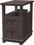 HIFYOBRO Narrow End Table with Flip Top Charging Station, Side Table with 2 Drawers, Type-C & USB Port & Power outlets, Wooden Storage Cabinet, Side Table with Storage for Living Room Bedroom
