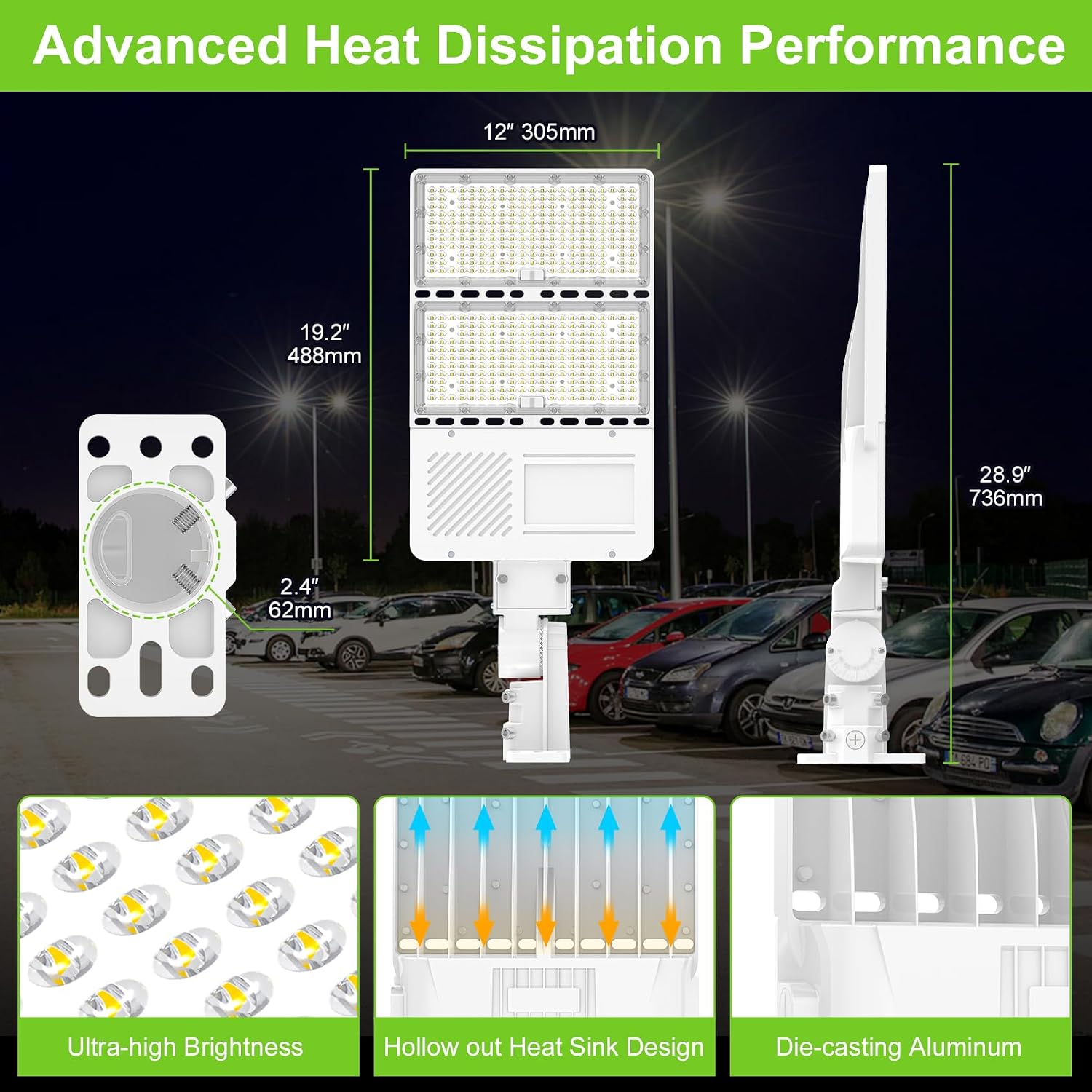 320W LED Parking Lot Light with Photocell UL Listed 48000LM 5000K LED Shoebox Light Pole Flood Fixture IP65 Commercial Area Lighting Arm & Slip Fitter in 1 Mount, AC100~277V