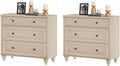 WAMPAT Farmhouse End Table with 3 Drawers, Set of 2 Large 3 Drawers Wood Side Table Nightstands, Wide Sofa Side End Table for Living Room, Light Oak
