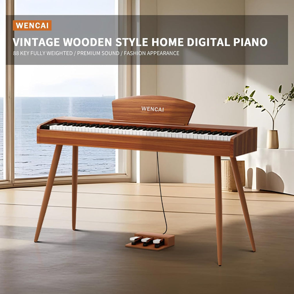 WENCAI Digital Piano 88-Key Fully Weighted Keyboard - Hammer Action Electric Piano, Full-Size Wooden Pianos for Beginner Professional Adults with Sheet Music Stand Triple Pedal