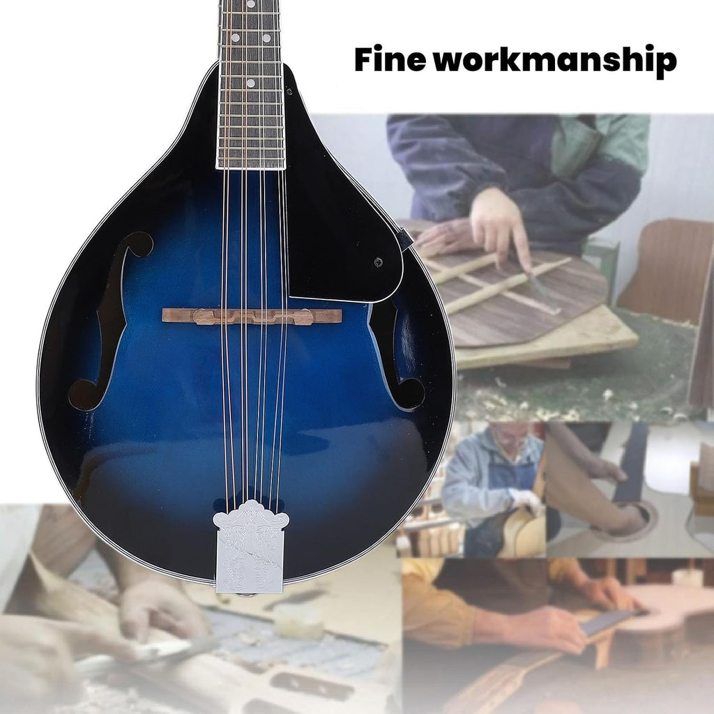 A Style Mandolin Instrument, 8-String Acoustic Mandolin With Tuner, Wooden Mandolins Musical Instrument for Adults Beginners, 8-String Mandolin for