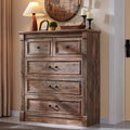 Aitjunz Farmhouse 5 Drawers Dresser for Bedroom, 46' Tall Dressers & Chests of Drawers w/Roman Column, Large Storage Dressers Organizer for Bedroom, Hallway, Living Room, Light Brown