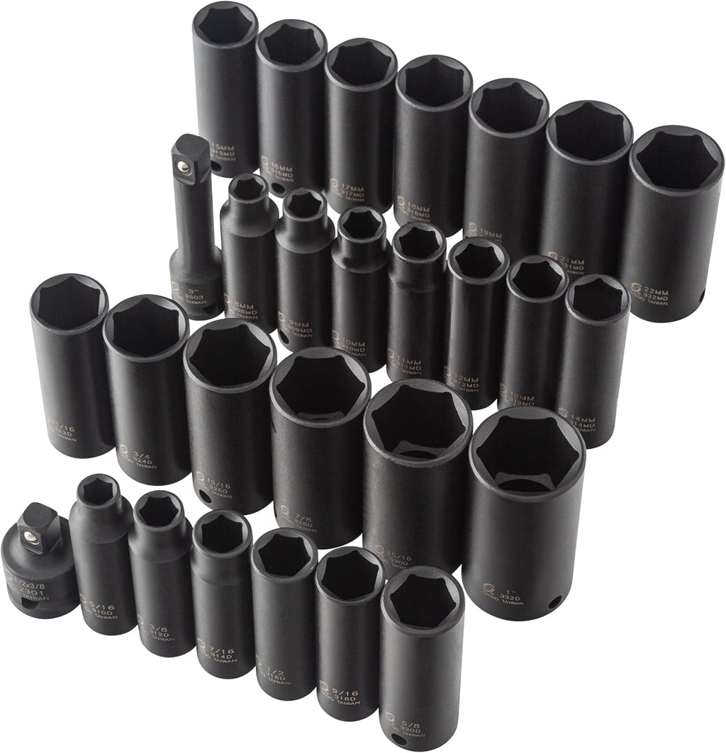 Sunex Tools - SOCKET SET IMPACT 3/8IN. DR.28PC DBLE DEEP MET/SAE