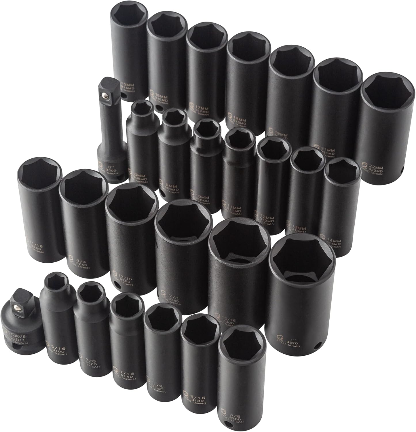 Sunex Tools - SOCKET SET IMPACT 3/8IN. DR.28PC DBLE DEEP MET/SAE