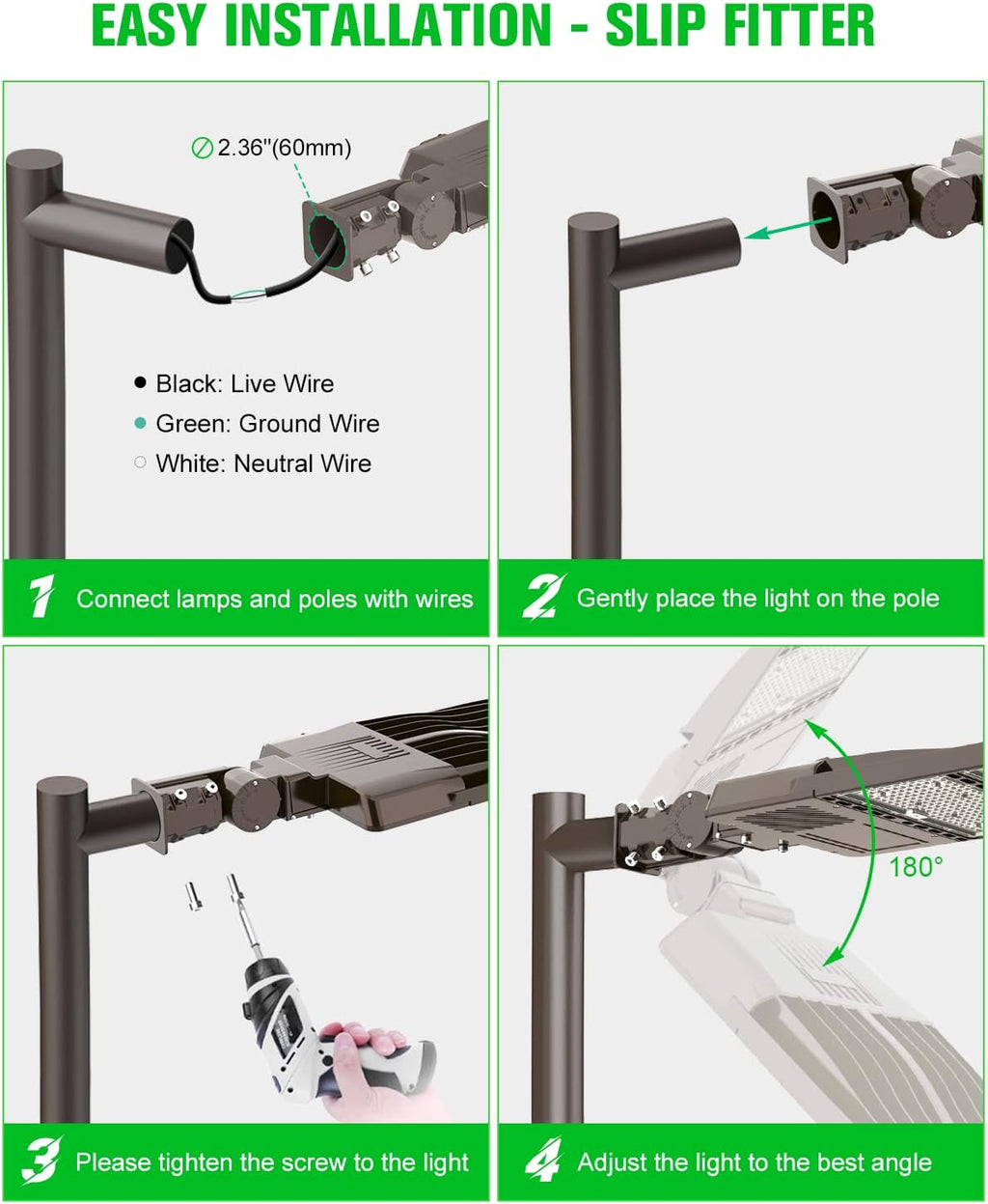 3 Pack 150W LED Parking Lot Lights Adjustable Slip Fit Mount, 22500LM, 5000K UL Listed LED Shoebox Fixture with Photocell, IP65 Waterproof Outdoor Pole Light Commercial, AC100-277V