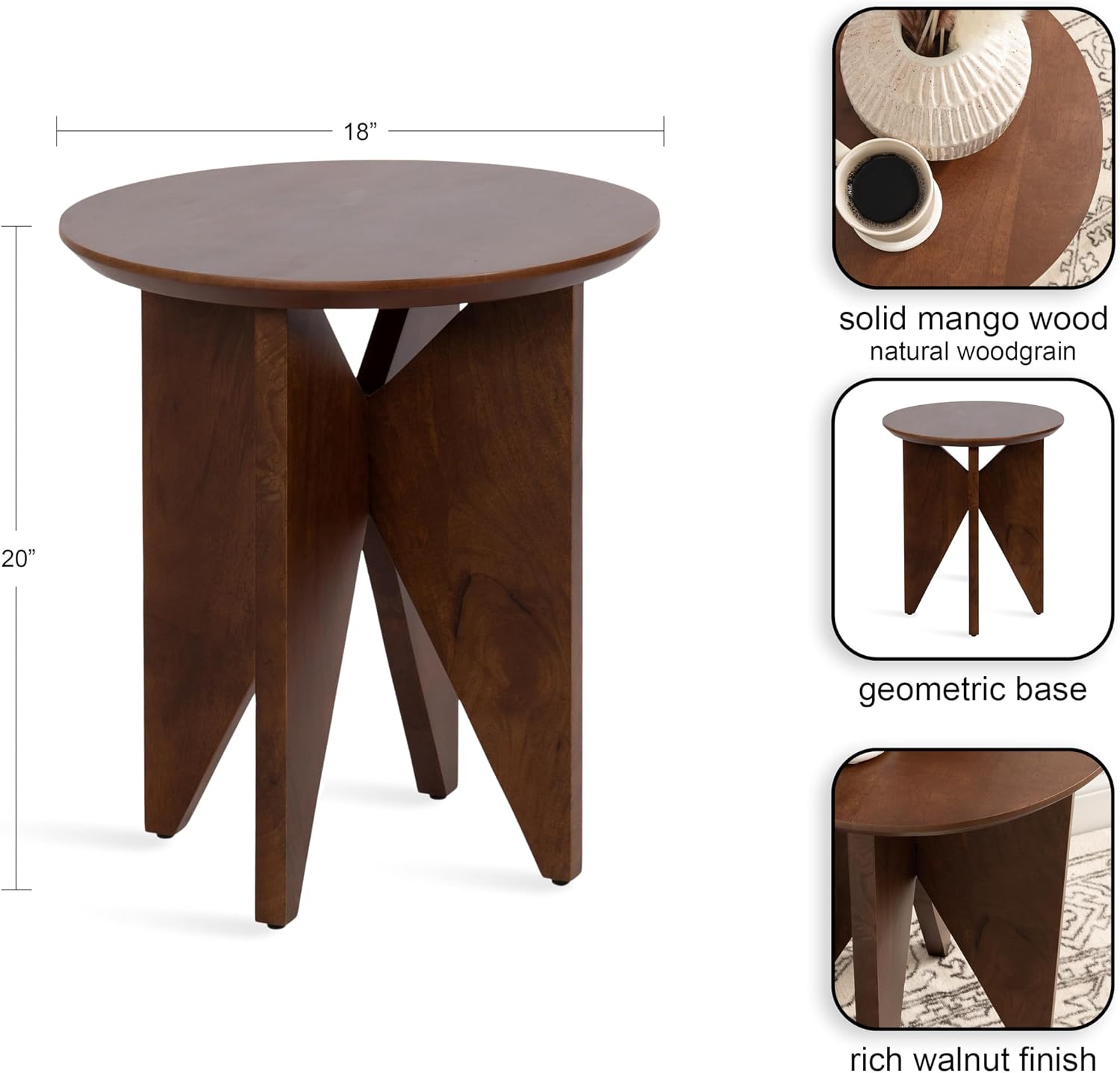 Kate and Laurel Faiza Modern Wooden Round Side Table, 18 x 18 x 20, Walnut Brown, Transitional Wood End Table for Use as Bedroom Nightstand or Living Room Accent Table