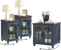RWYHG Farmhouse End Table Set of 3 with Charging Station, 18'' Narrow Side Table and 24' Large Sofa Side Table with Glass Barn Door Storage, Wood Night Stand Bedside Table for Living Room,Bedroom