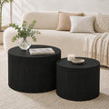 Otterease Round Coffee Table Set of 2, Modern Wooden Black Nesting Tables for Living Room, No Assembly Required Circle Side Tables Set Accent End Table for Bedroom, Balcony
