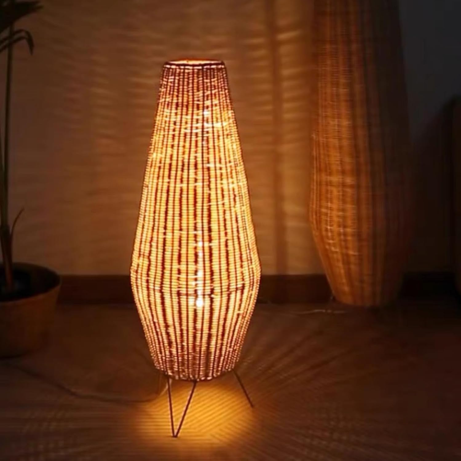 Boho Floor Lamp,Retro Standing Lamps with Rattan Lamp Shade | Farmhouse Standing Light with Foot Switch,Hand-Woven Bamboo Floor Lamps for Bedroom Living Room Kids Room Home Decor