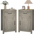 Farmhouse Nightstand Set of 2 with Drawer, 30' End Table with Storage Cabinet and Adjustable Shelf, Tall Bedside Table Rustic Wood Sofa Side Table for Living Room, Bedroom, Grey