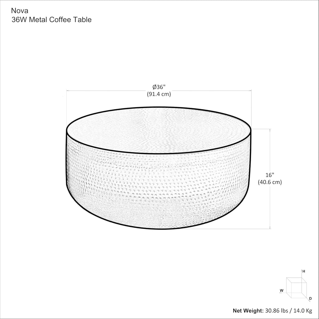 SIMPLIHOME Nova Drum Coffee Table - 36 inch Wide Metal Accent Table in Silver Ombre, Contemporary Living Room Table with Powder-Coated Finish and Floor Protectors, Assembled