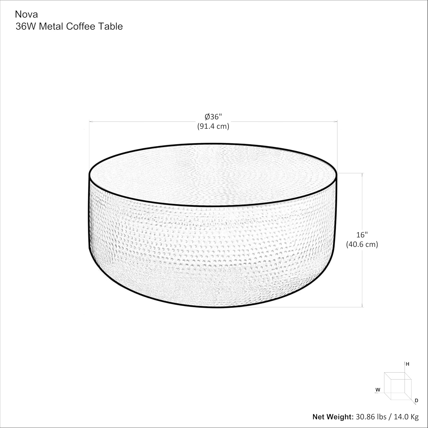 SIMPLIHOME Nova Drum Coffee Table - 36 inch Wide Metal Accent Table in Silver Ombre, Contemporary Living Room Table with Powder-Coated Finish and Floor Protectors, Assembled