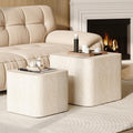 Nesting Coffee Table Set of 2, Modern Coffee Table and End Table Sets, Small Wooden Nesting Side Tables for Living Room Bedroom Apartment(Travertine)