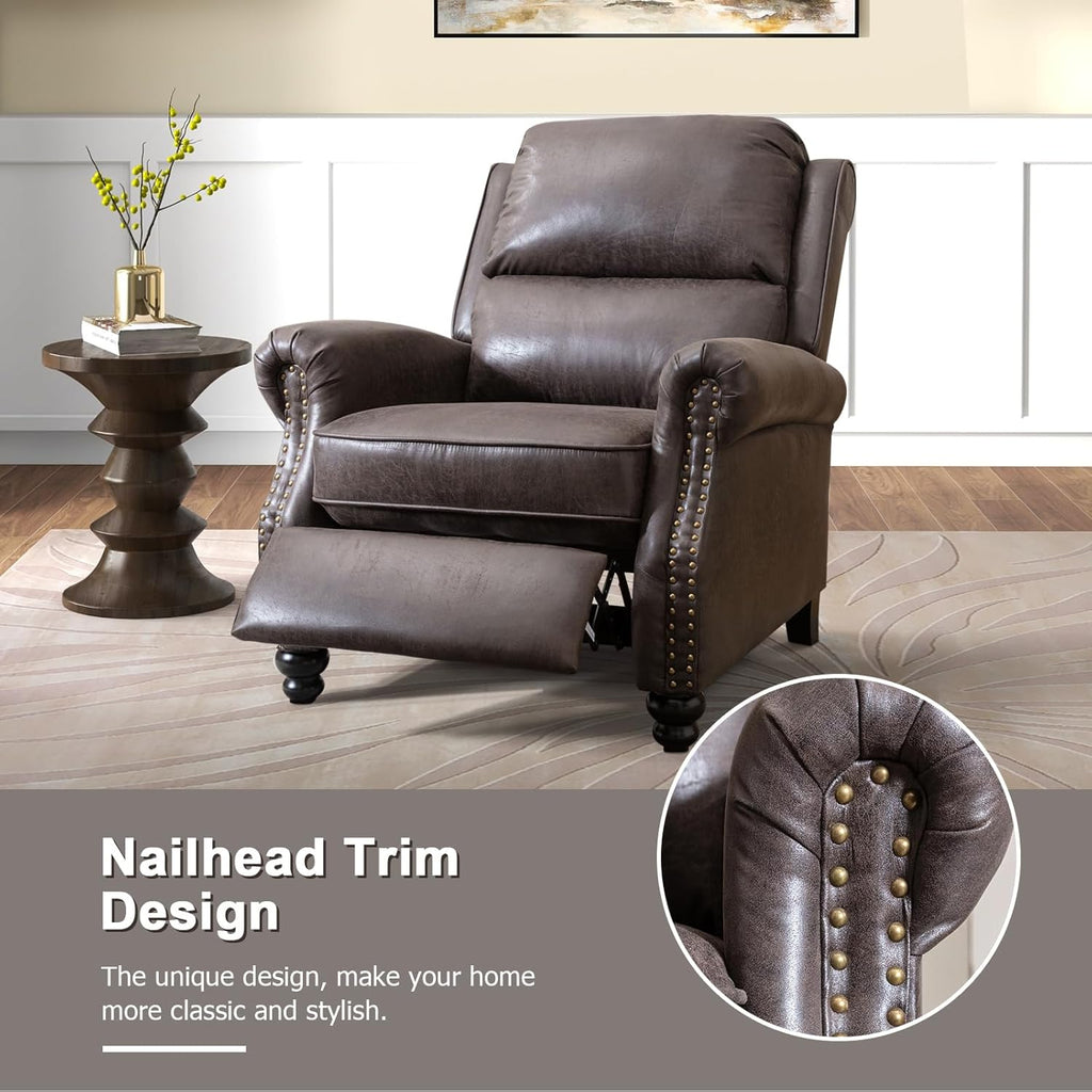 CANMOV Pushback Recliner Chair Set of 2, Faux Leather Armchair Push Back Recliner with Rivet Decoration Single Sofa Accent Chair for Living Room, Dark Grey
