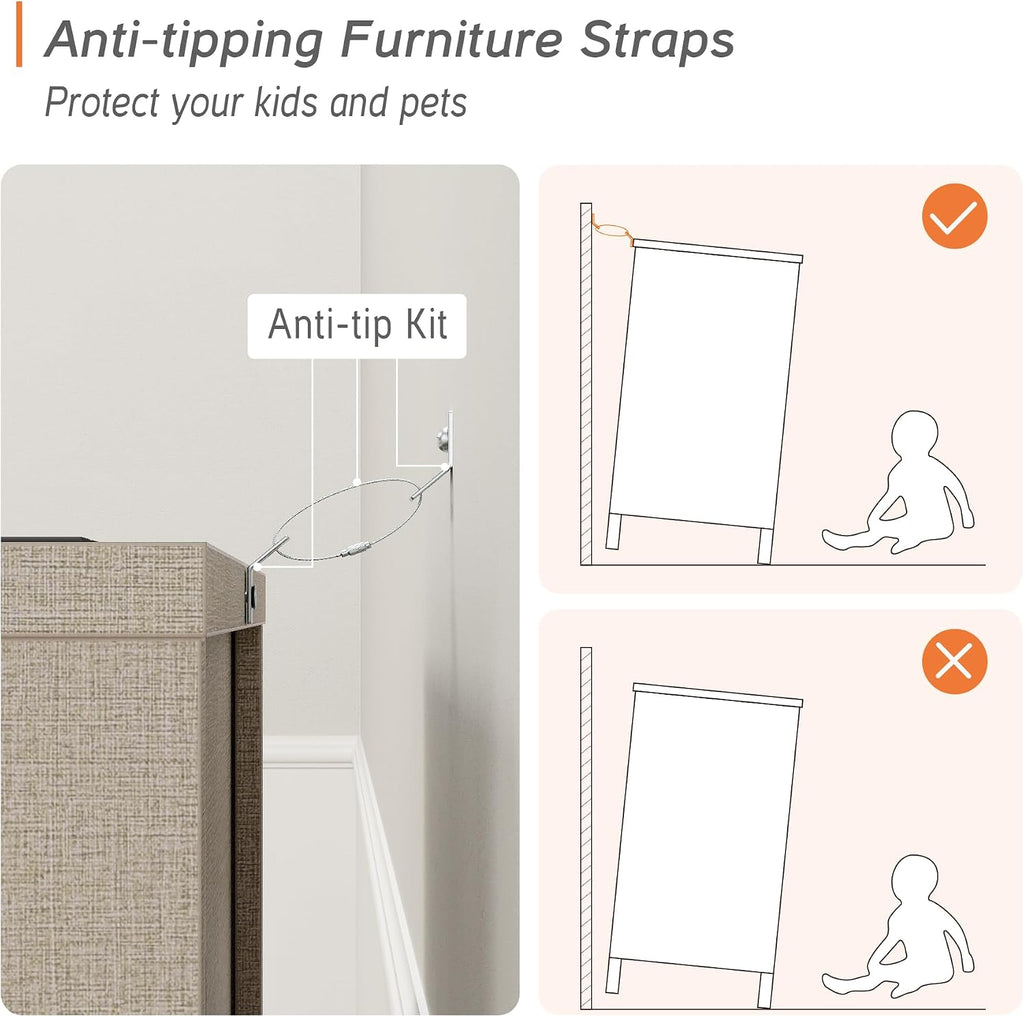 WAMPAT Large Nightstand with 3 Drawers for Bedroom Set of 2, Modern Wood Bedside Chest Dressers, Wide Night Stands Sofa Side End Tables for Living Room, Beige Linen Textured Printed, 35 Inches
