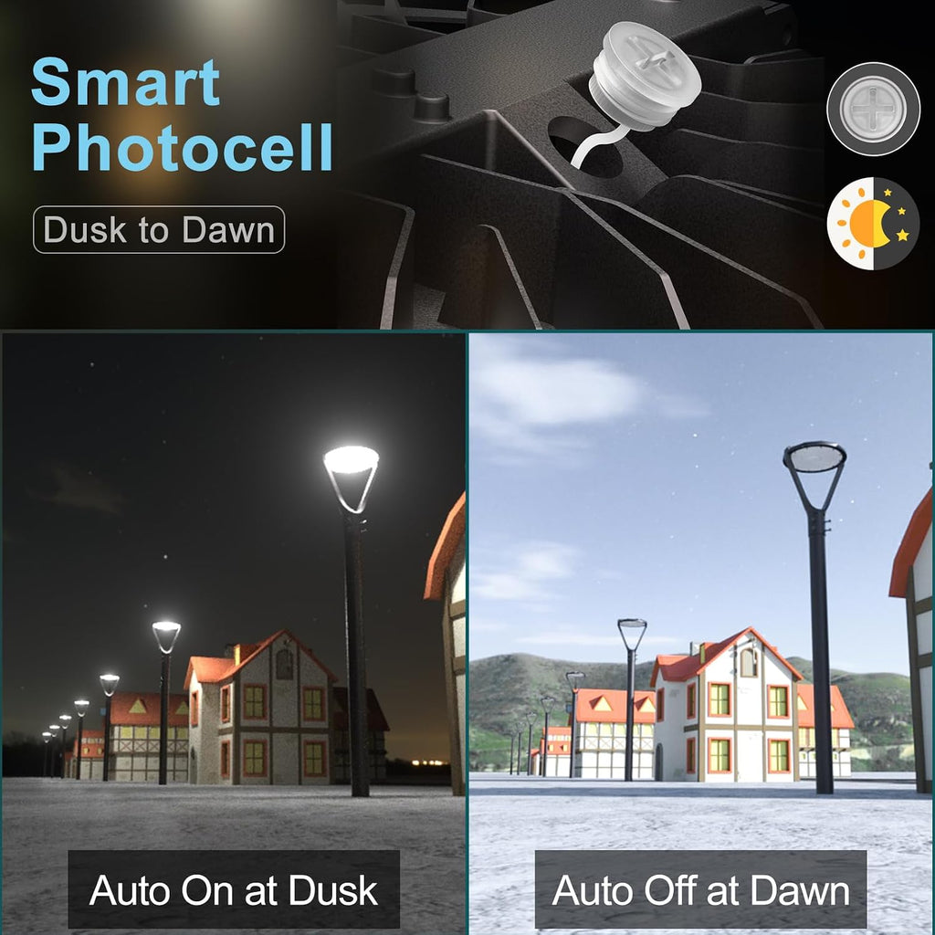 Lightdot 150W LED Post Light with Dusk to Dawn Photocell 22500LM 5000K Pole Lights Outdoor Waterproof 45-93' Height LED Circle Area Light for Parking Lot Garden Yard Street Lighting -2Pack