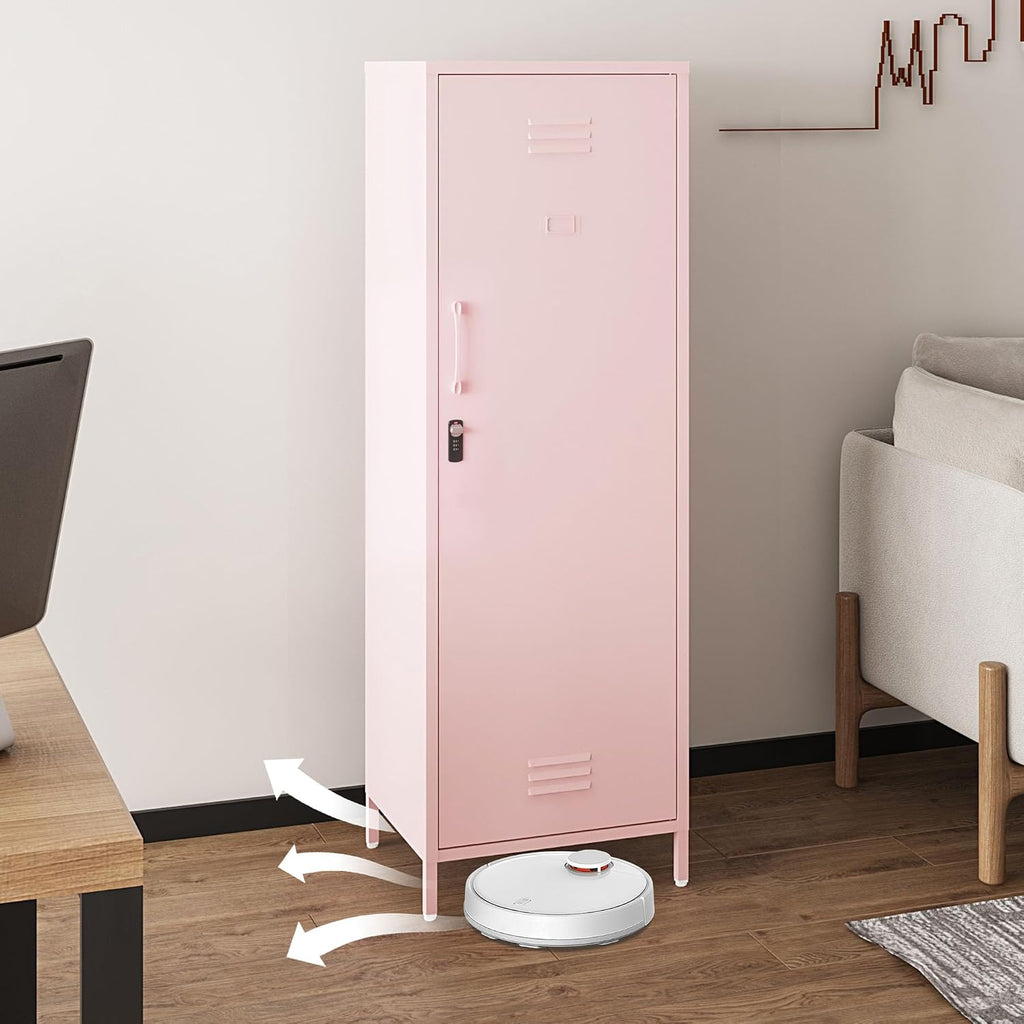 Steehoom Metal Storage Cabinet for Employees, Lockable File Cabinet, Utility Tall Cabinet Pink Locker with 3 Shelves for School, Office, Garage, Entryway (Pink, H59.06'')