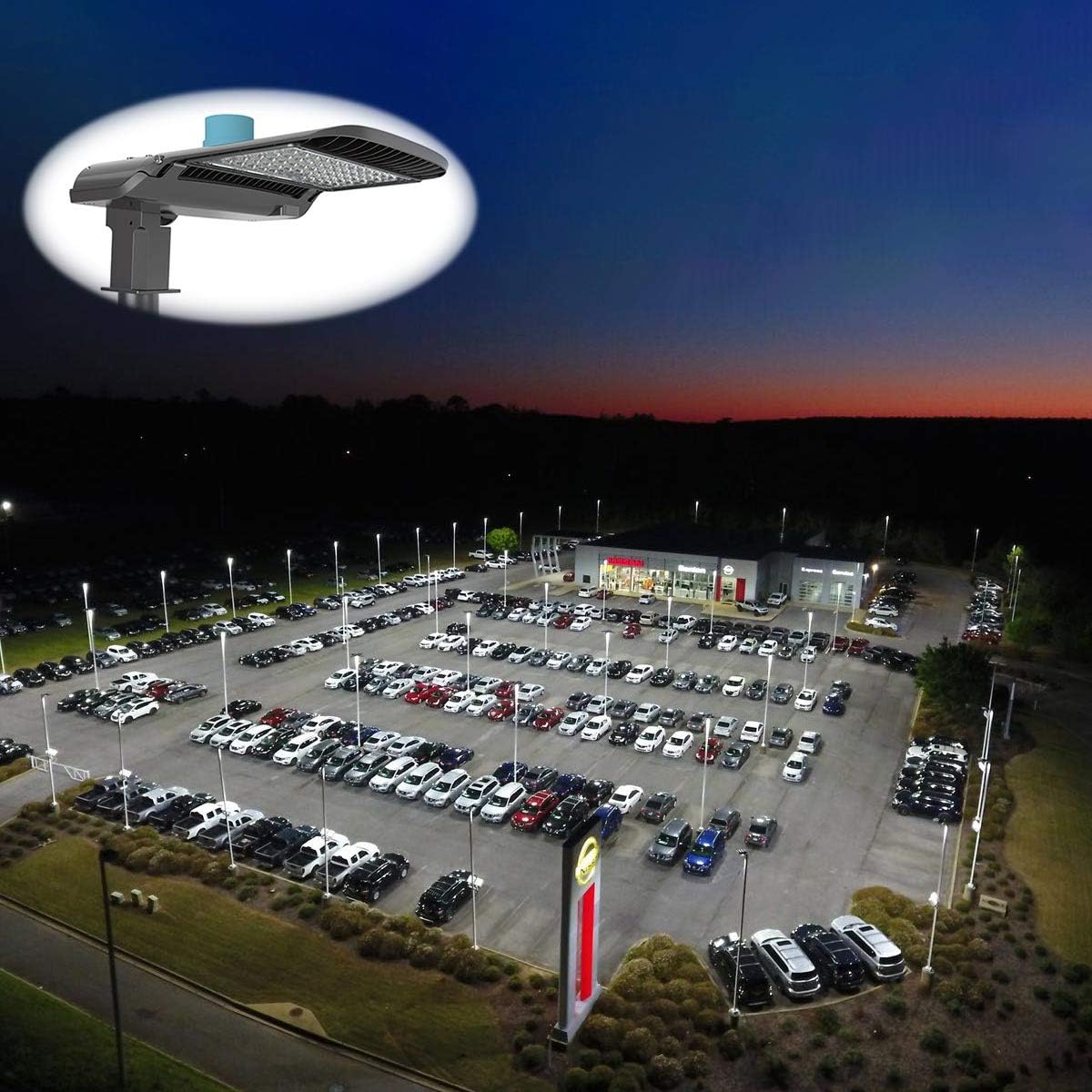 150W LED Parking Lot Lights 19000Lm Outdoor LED Lights Dusk to Dawn with Photocell 5000K Shoebox Pole LED Flood Light 400W Equivalent Commercial Street Area Lighting for Parks Parking Lot Roadways