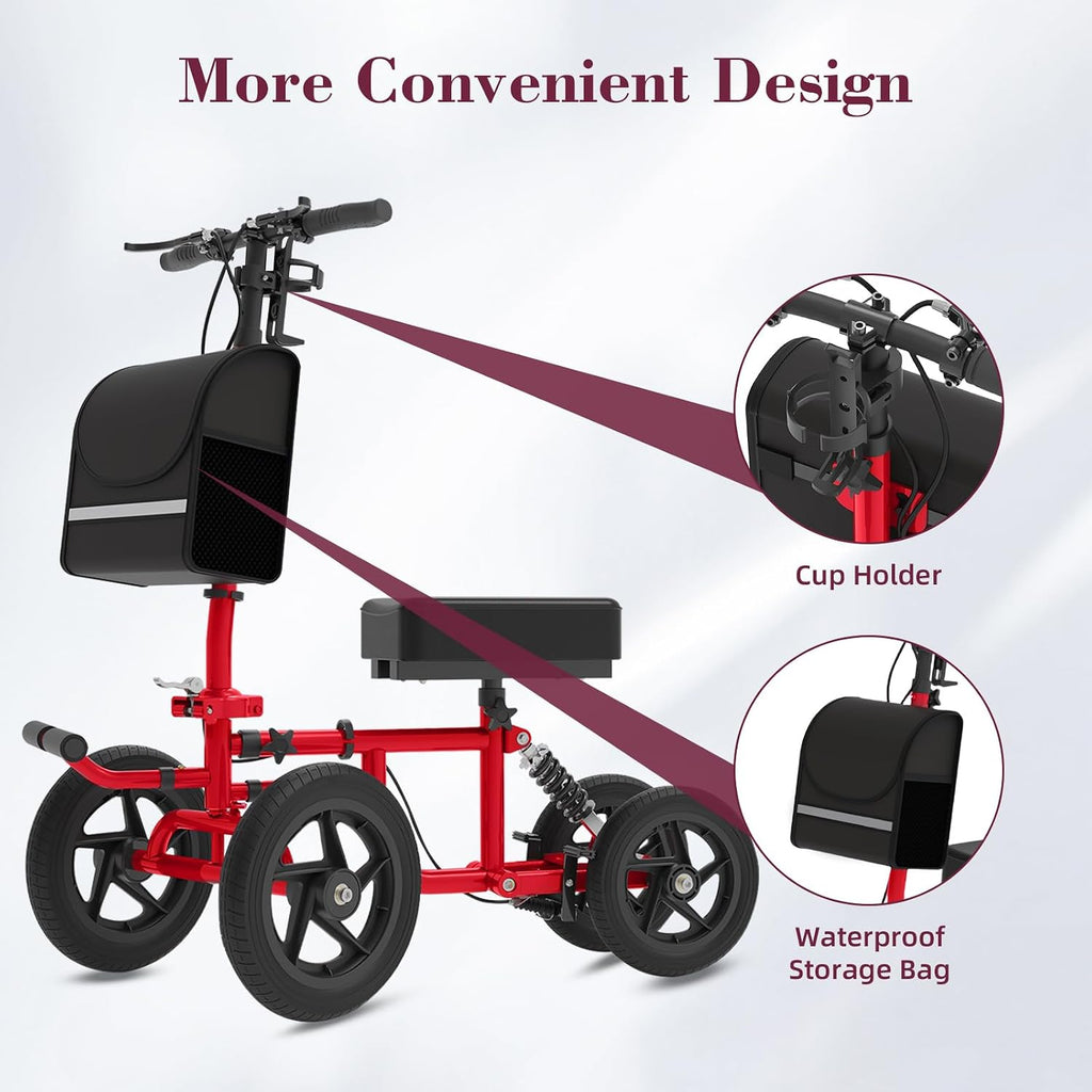 All Terrain Knee Scooter for Adults, Foldable Rolling Knee Scooter with DIY Stickers & Shock Absorber, Steerable Knee Walker for Broken Foot, Ankle Injuries & Surgery, Better Crutch Alternative