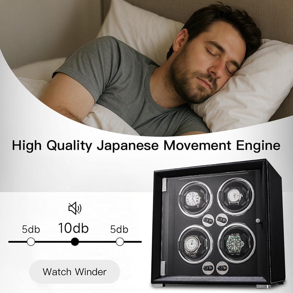 Watch Winder for 2/4/6/9 Automatic Watches, high-end Leather Making, Super Quiet Mabuchi Motor, Two Power Modes, Built-in led Lights