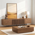 Mid-Century Modern 94.48' TV Stand and Expandable Coffee Table Set, Large Walnut Entertainment Center with Storage for Living Room and Bedroom Furniture Decor