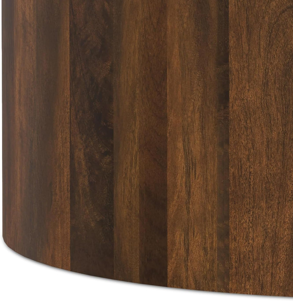 SIMPLIHOME Millbury Drum Coffee Table - 36 inch Wide Solid Mango Wood Round Living Room Table in Walnut Brown, Contemporary Cocktail Table for Family Room or Lounge with Large Surface, Assembled