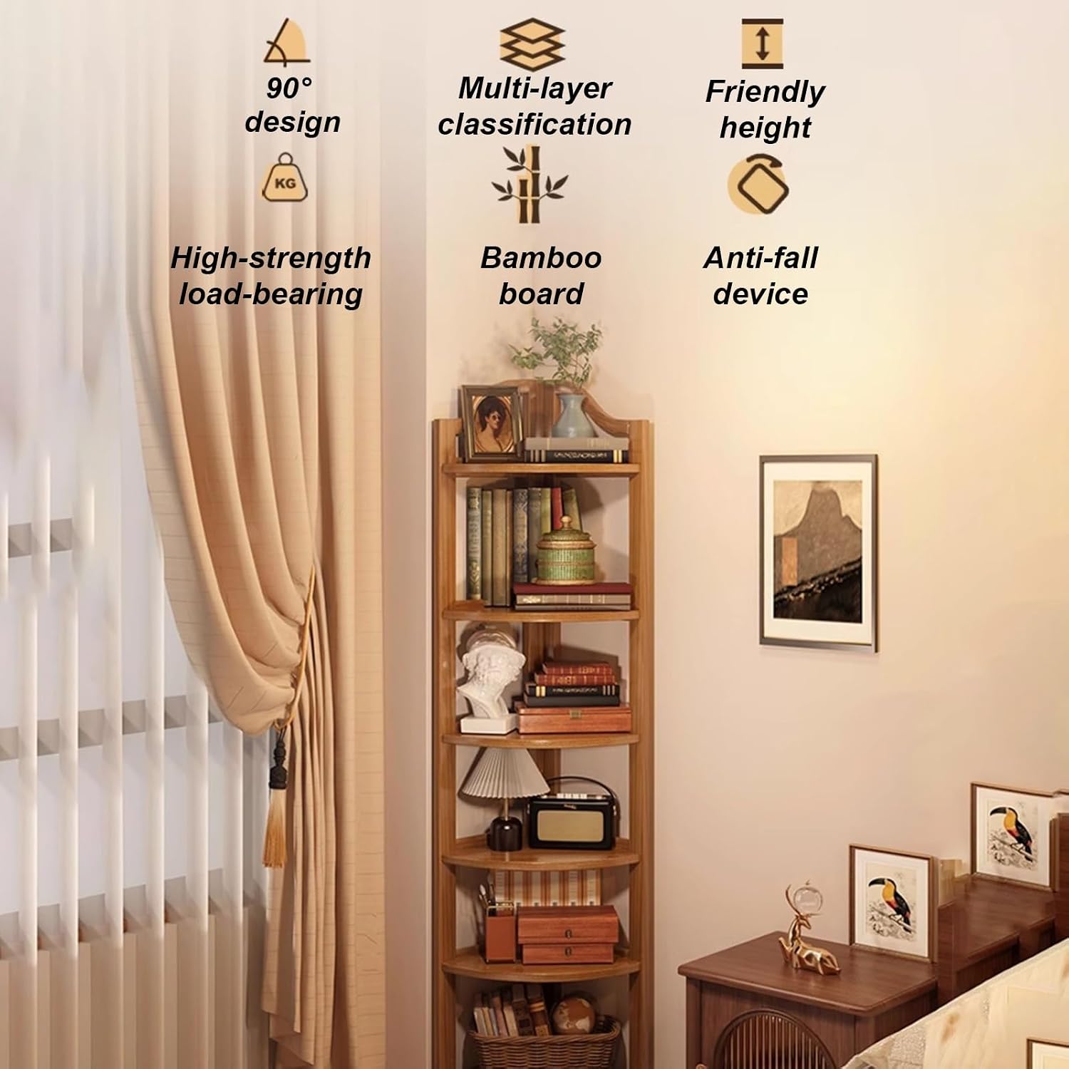 Tall Corner Cabinet, Bathroom Organizers and Storage, Corner Storage Shelf,Floor Storage Cabinet Home Space Saver,Curved Profile Design, for Living Room, Kitchen, Laundry Room(Yellow,73cm)