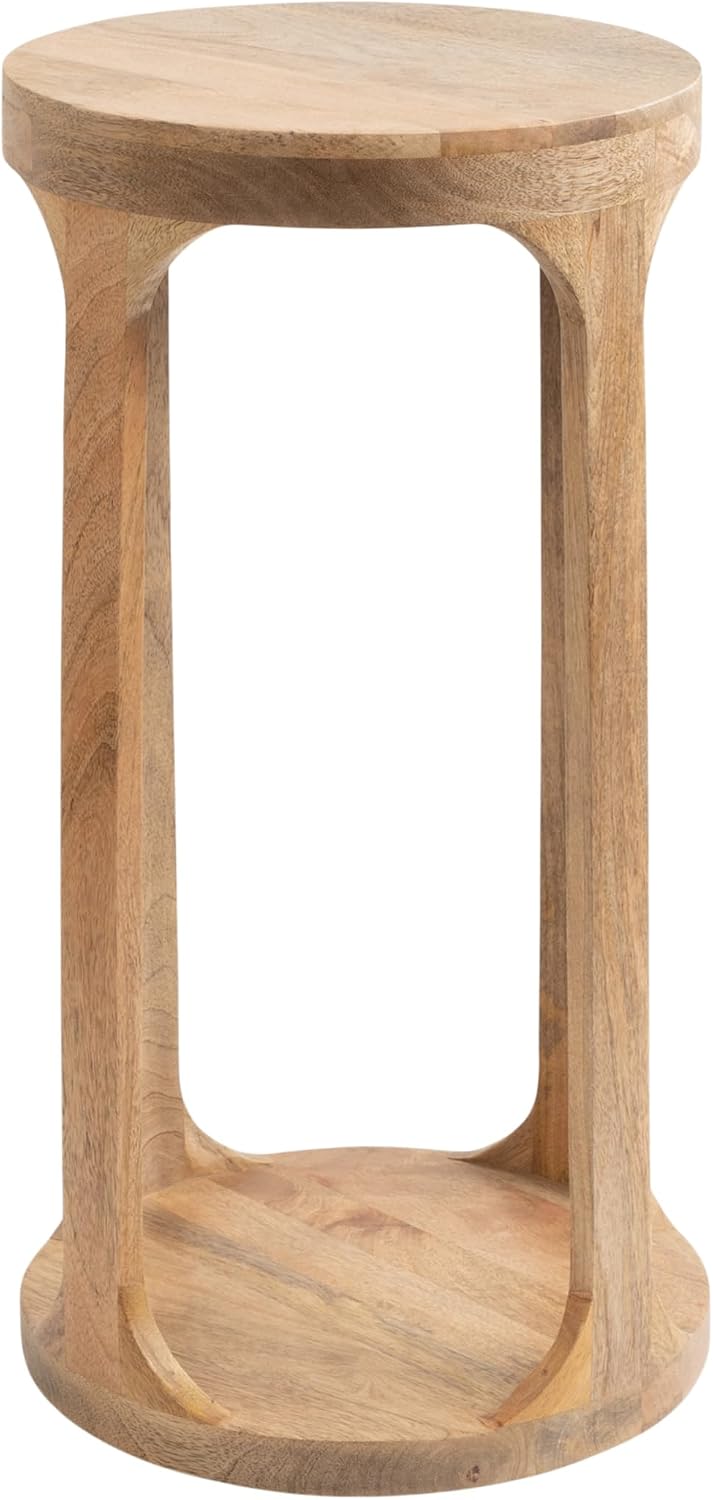 Kate and Laurel Dahl Wooden Round Drink Table; 12 x 23; Natural Brown; Transitional Boho Circle Wood Accent Pedestal Table for Living Room Plant Stand or Small Bedroom Nightstand