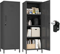 Steehoom Metal Storage Cabinet with Lock, Lockable Metal Single Door Cabinet Steel File Locker with 3 Adjustable Shelves 59.06-inch high for School, Living Room, Home, Office, Pantry (Black, H59.06'')