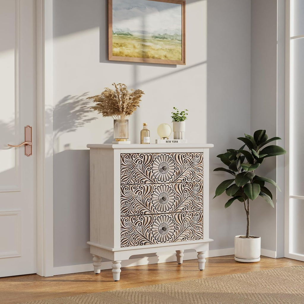 COSIEST Bedside Table Set of 2, Wood Nightstand 3 Drawers, Farmhouse End Table with Storage, Dresser with Drawers for Bedroom, Living Room
