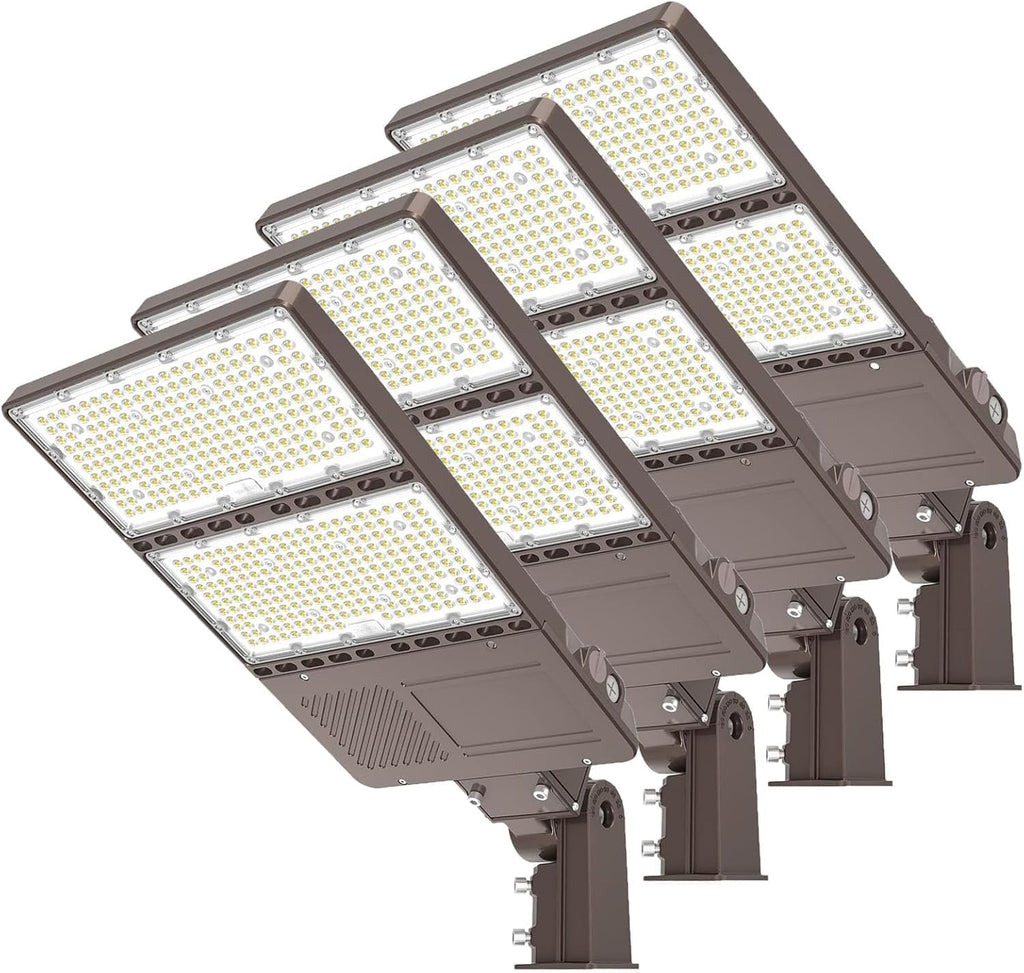 4 Pack 480V 320W LED Parking Lot Light with Photocell 48000LM 5000K LED Shoebox Light Pole Flood Fixture IP65 Commercial Area Lighting Slip Fitter Mount, AC277~480V