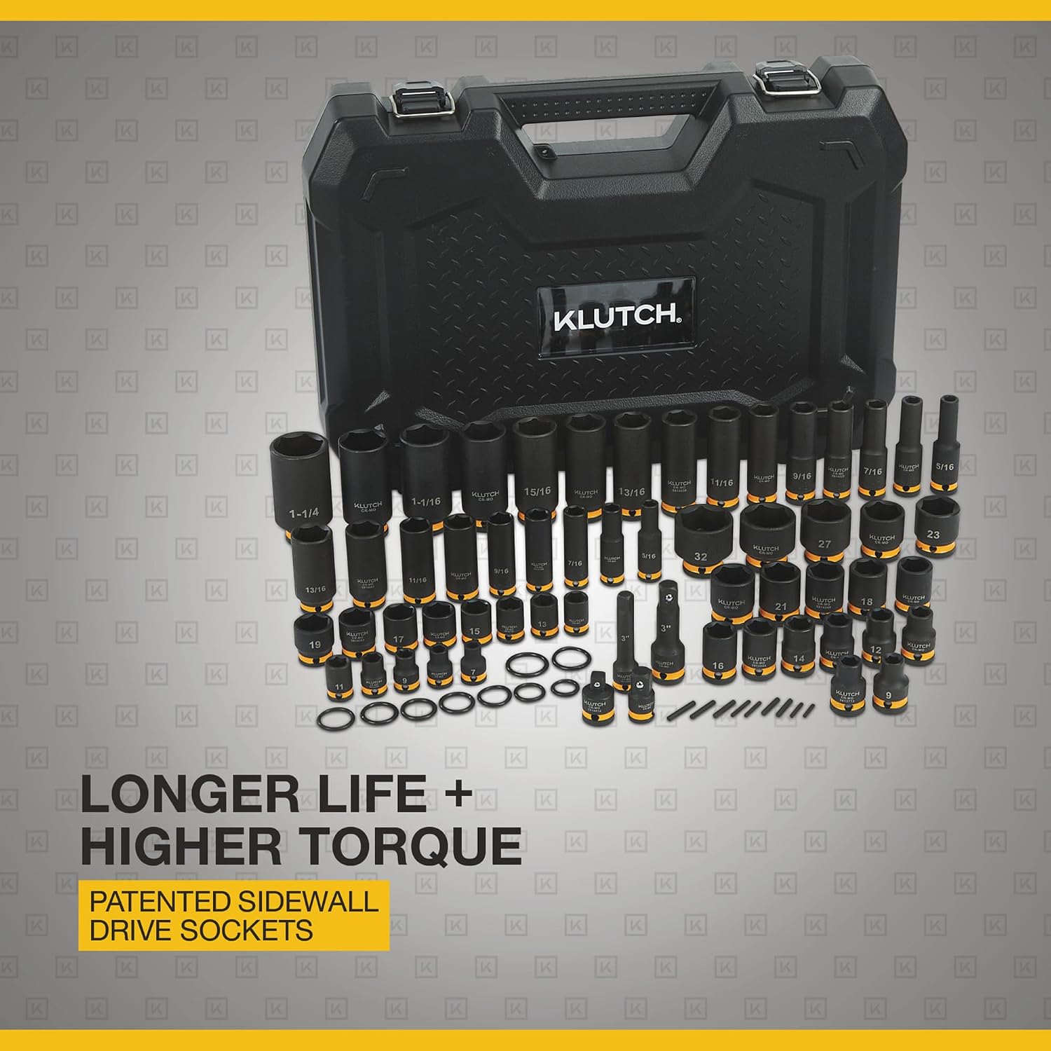 Klutch 3/8in.- and 1/2in.-Drive Chrome Molybdenum Impact Socket Set, SAE and Metric, 59-Pc.