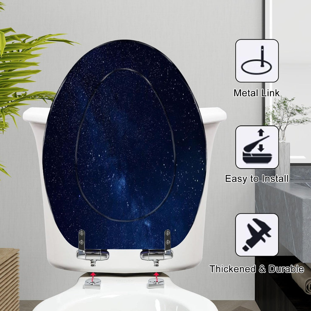 Elongated Toilet Seat Night stars sky Resin Toilet Seat Quietly Slow Close with Quick-Release Hinges Toilet Seat with Cover Easy to Clean Install
