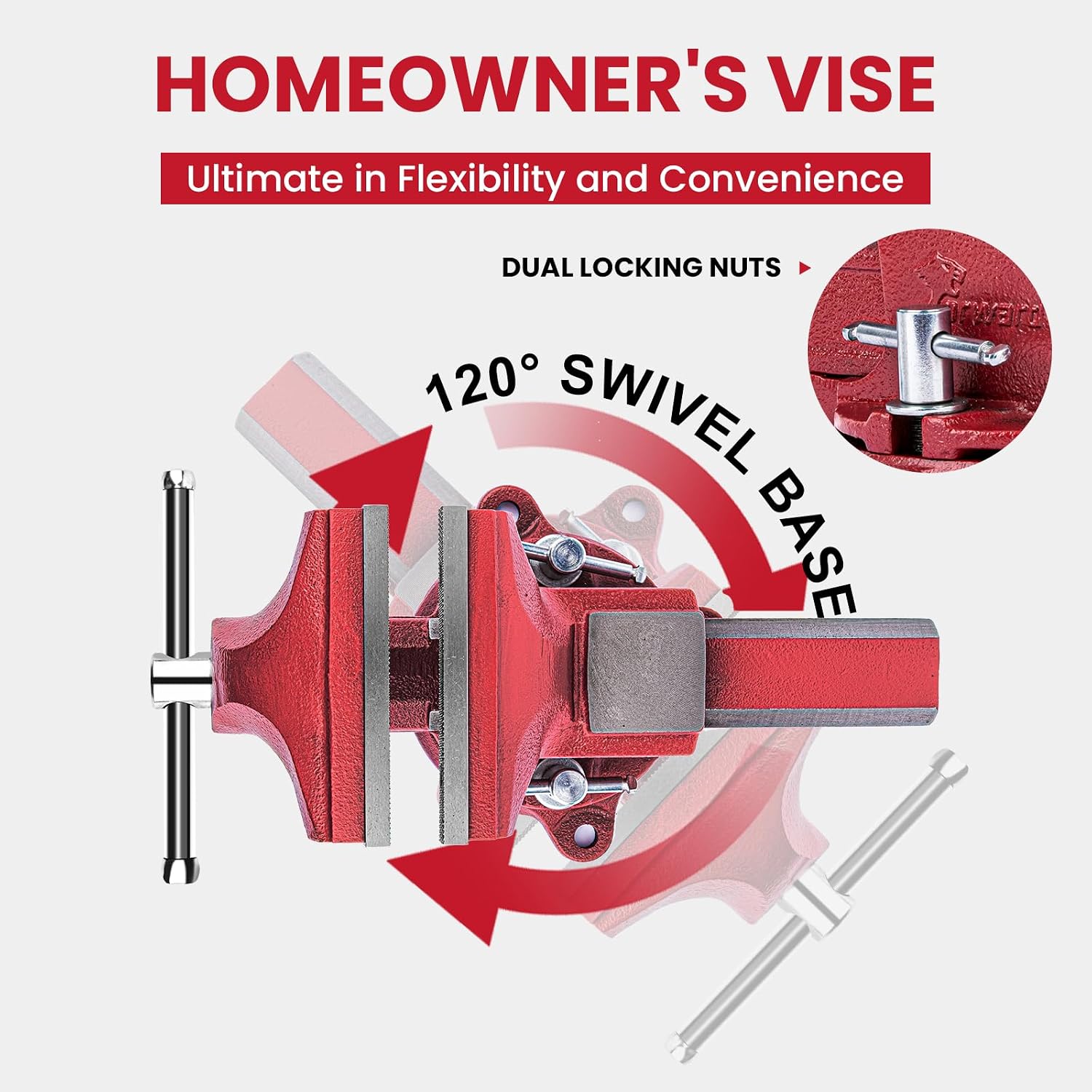 Forward 1308 8 Inch Home Vise Ductile Iron 8' Bench Vise Homeowner's Vice with Anvil and Swivel Base