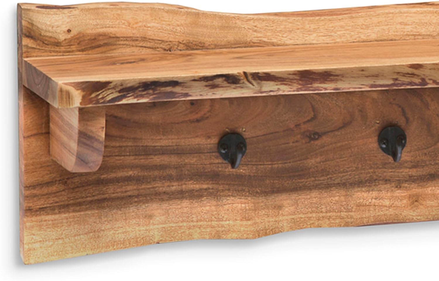 Alaterre Furniture Alpine Natural Live Edge Wood Coat Rack – 48' Solid Wood Wall-Mounted Coat Hook with Top Shelf & 6 Hooks – Modern Farmhouse Storage Organization for Entryway, Hallway, or Mudroom