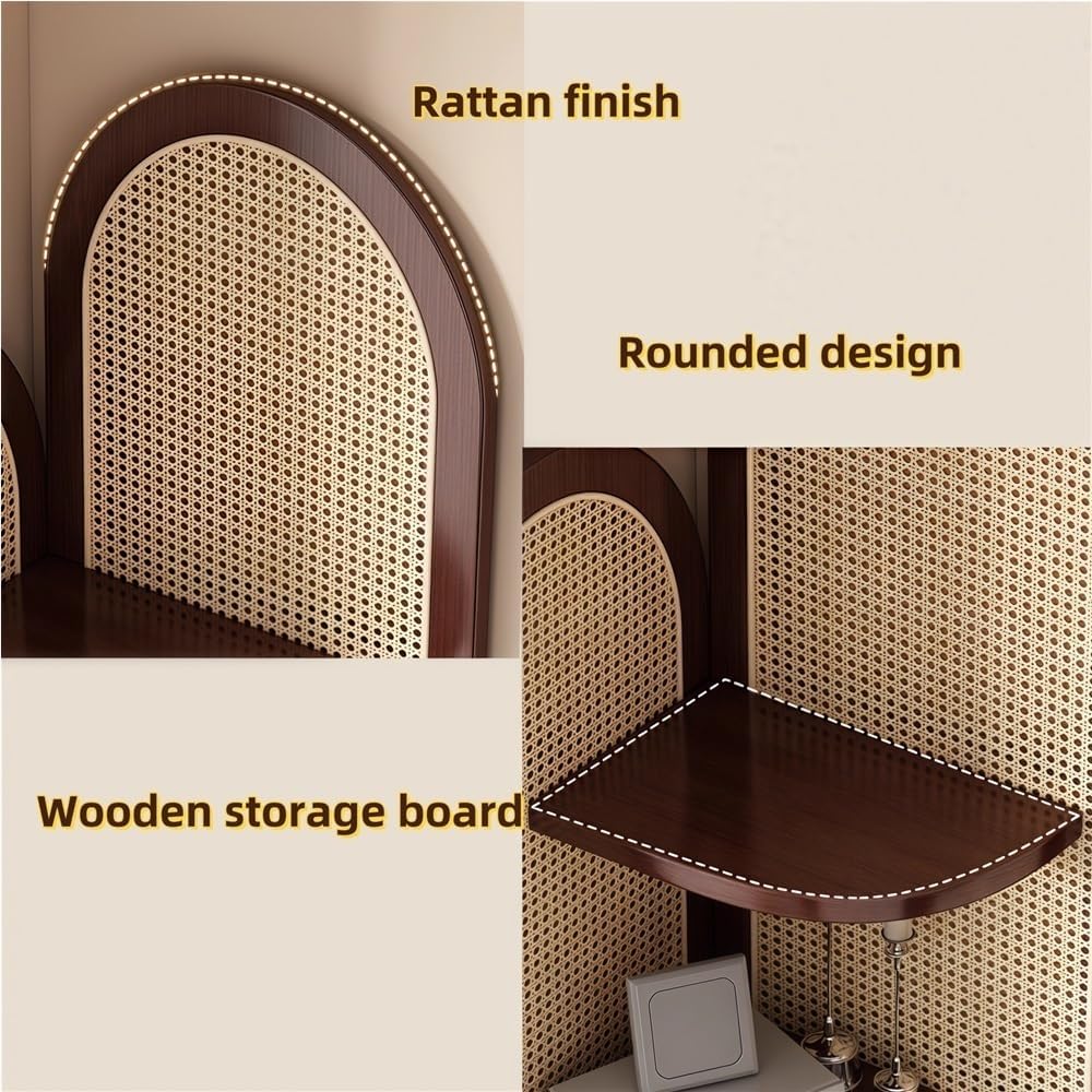4 Tier Corner Shelf, Rattan Display Shelves with Solid Wood Frame, Bookshelf Stand for Living Room, Bedroom, or Office(Brown)