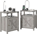 Fameill Nightstands Set of 2, Night Stand with Charging Station, Bed Side Table with Storage Cabinet, Farmhouse End Table for Living Room with USB Ports and Outlets, Gray