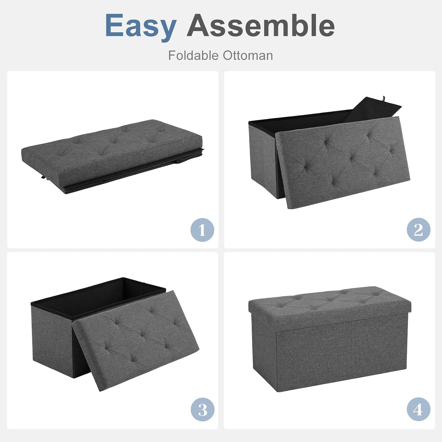 DUMOS 30in Storage Ottoman Bench, Storage Chest, End of Bed Foot Rest Stool with Padded Seat, Bedroom Bench for Living Room, Bedroom, Support 660lbs, Grey