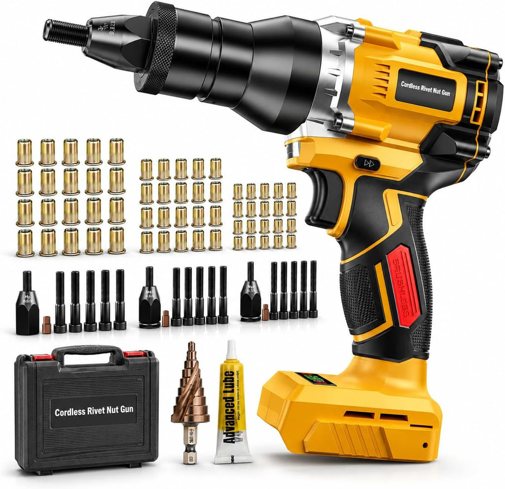 Electric Rivet Nut Tool Kit Compatible with DeWalt 20V Battery(Not Battery), Rivet Nut Gun with 1/4', 5/16', 3/8' Head, Rivnut Gun with Auto Mode & Memory Function, for Metal Fabrication & Car Repair